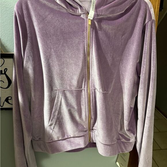 Fabletics Donna Velour Hoodie with Gold Zipper NWT Size Large Purple - Picture 5 of 7